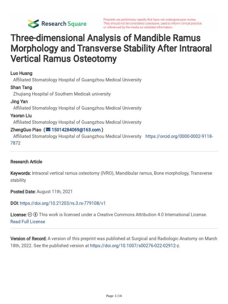 Three-Dimensional Analysis of Mandible Ramus Morphology and Transverse ...