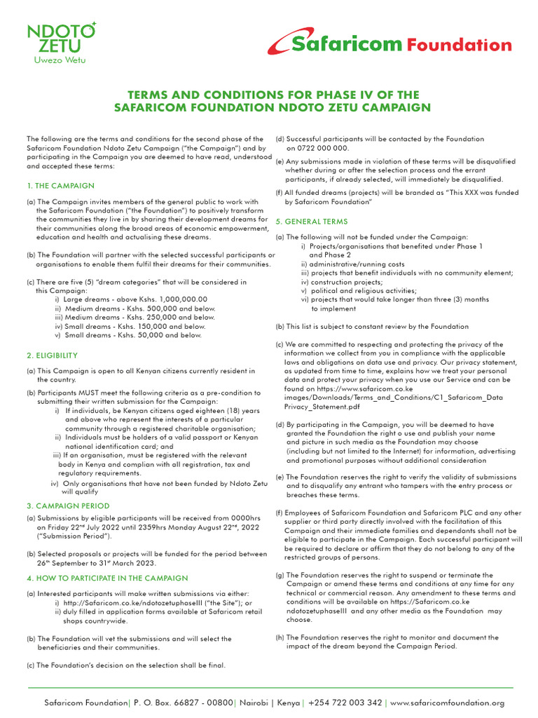 Ndoto Zetu Phase III TsCs | PDF | Privacy | Identity Document