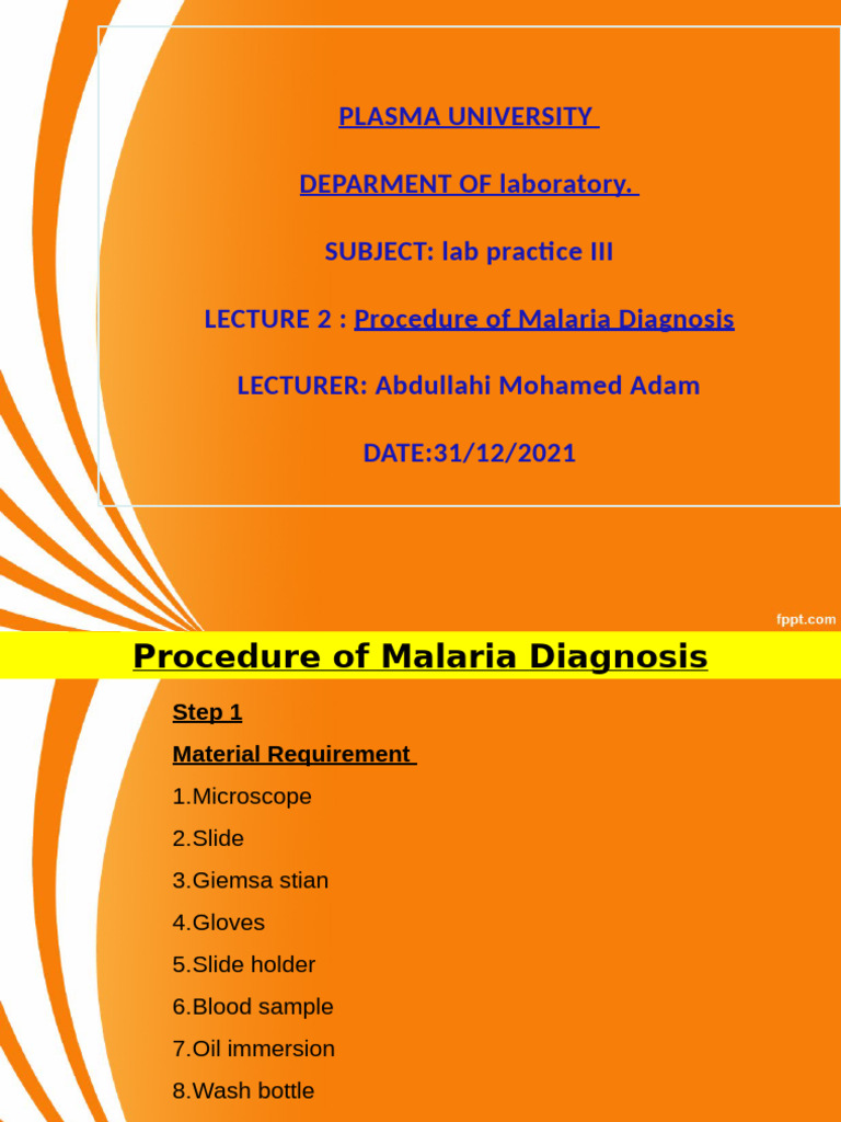 Malaria Diagnosis Lab Procedure Guide | PDF