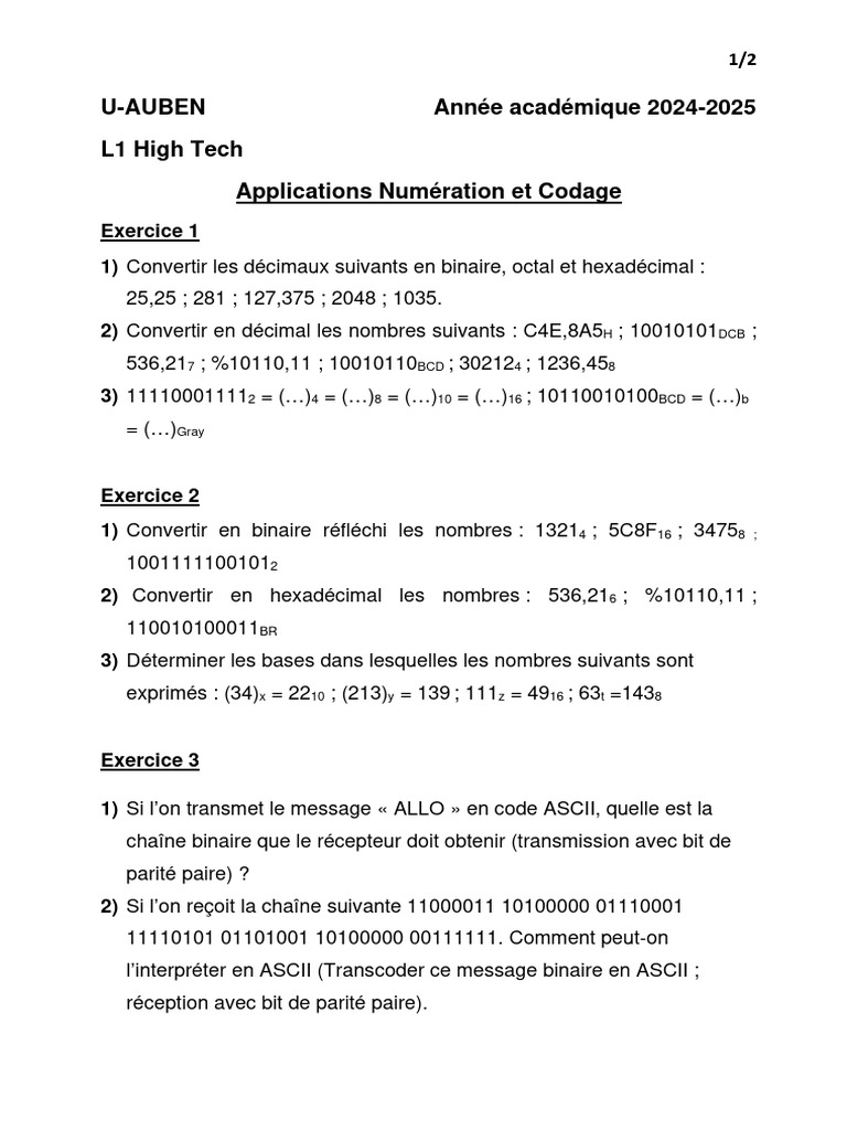 Conversion de nombres en bases numériques | PDF