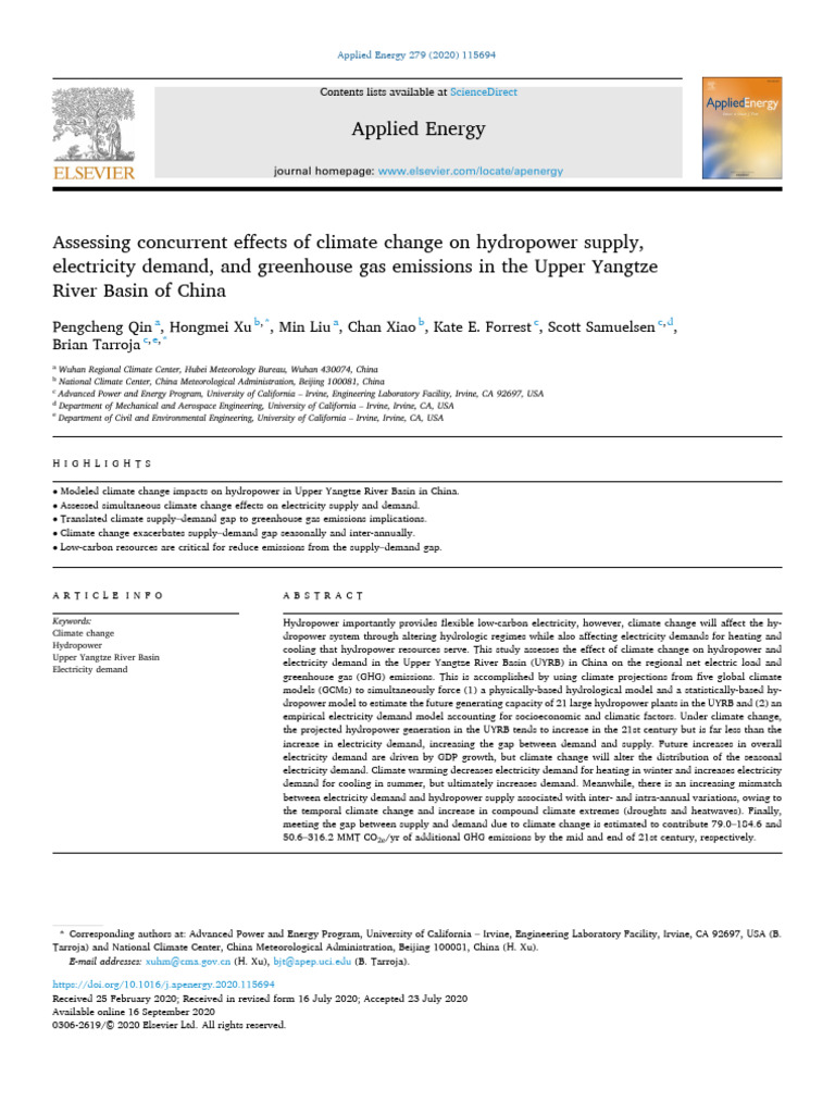 Climate Change Impact on Hydropower in China | PDF | Climate Change ...