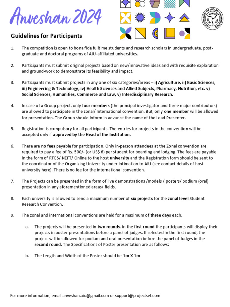 Anveshan 2024 - Guidelines For Participants | PDF | Technology ...