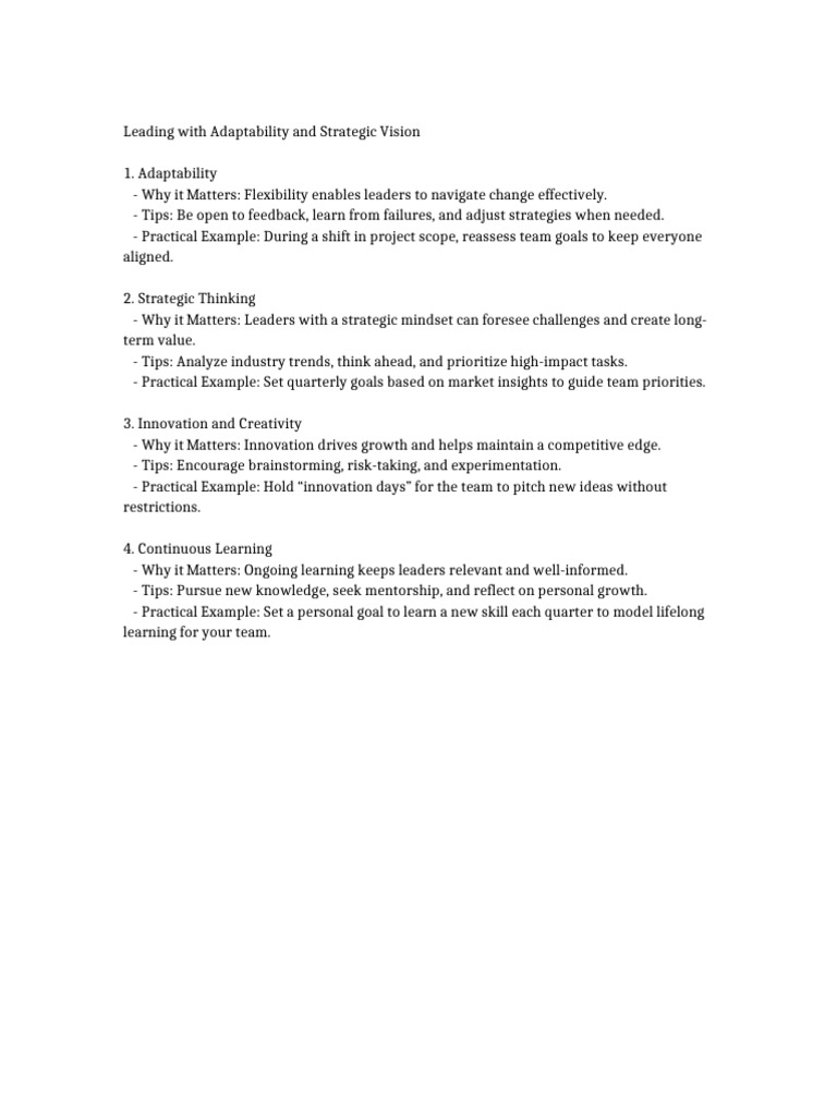 Adaptability and Strategic Leadership Tips | PDF
