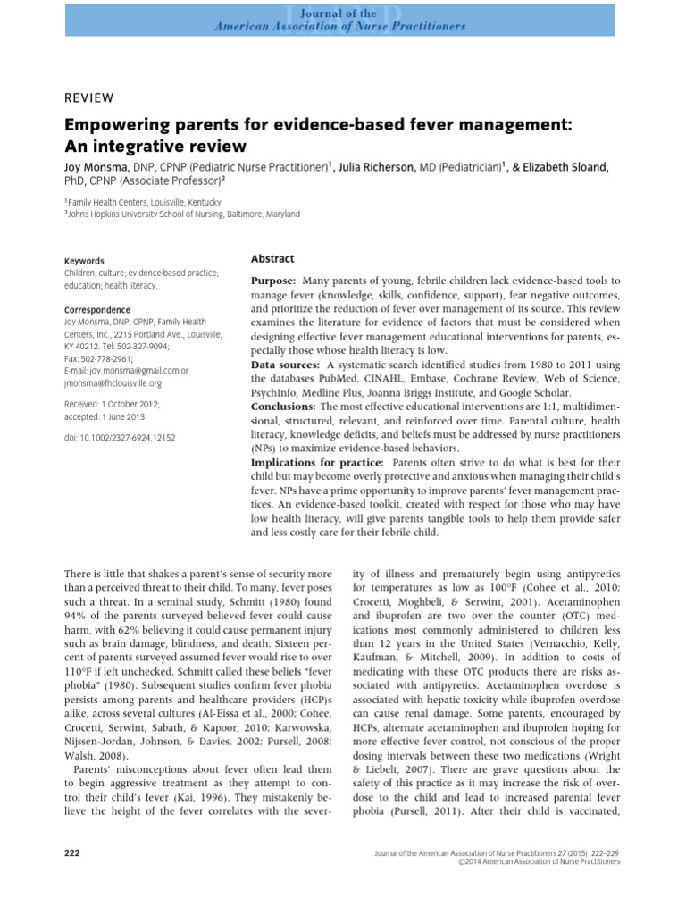 Review Parents Needs To Manage Fever | PDF | Fever | Evidence Based ...
