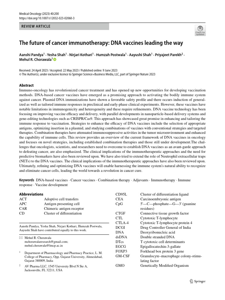 DNA Vaccines: The Future of Cancer Immunotherapy | PDF | Antigen ...