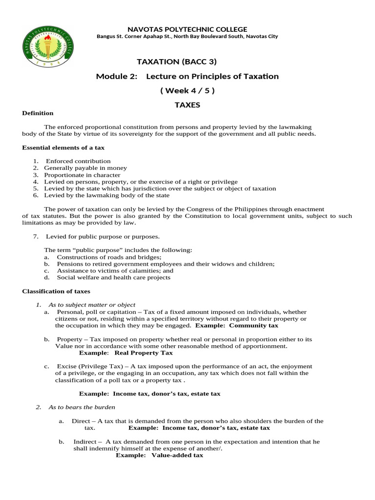 Taxation Module 2 Week 4 5 Pdf Taxes Employee Benefits