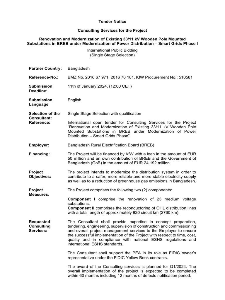 Consulting Services Tender for Substation Renovation | PDF | Electric ...