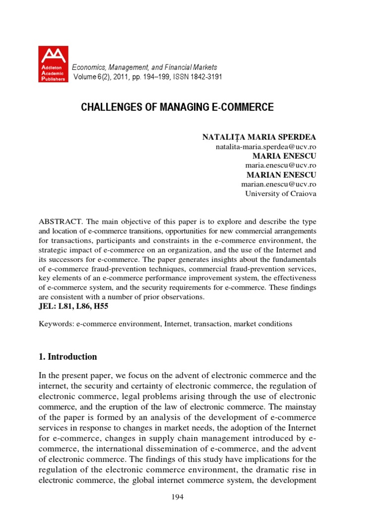 Challenges of Managing E-Commerce - 64433411 | PDF | E Commerce ...