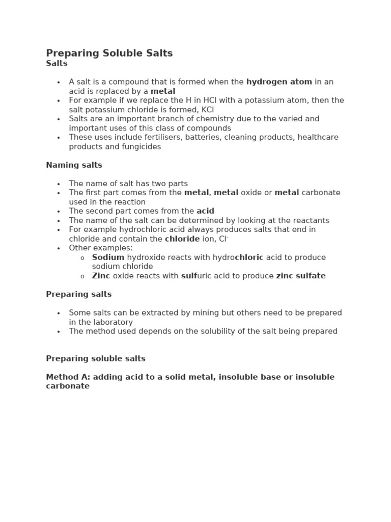 How to Prepare Soluble Salts | PDF | Salt (Chemistry) | Solubility