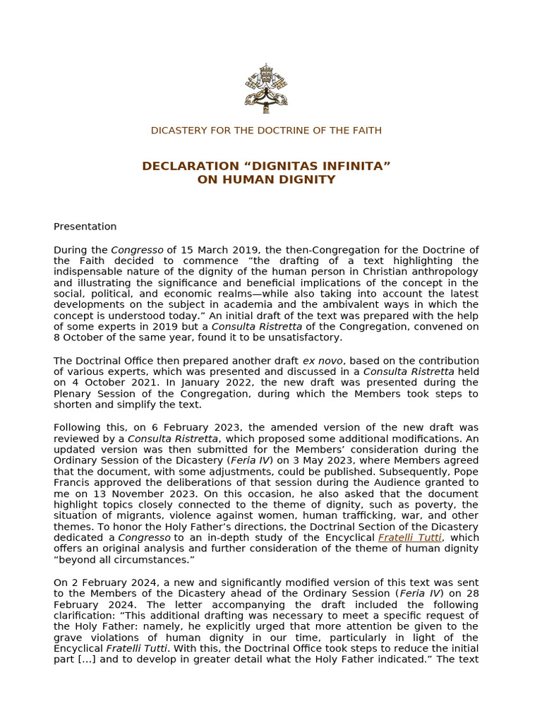 Dignitas Infinita | PDF | Dignity | Image Of God