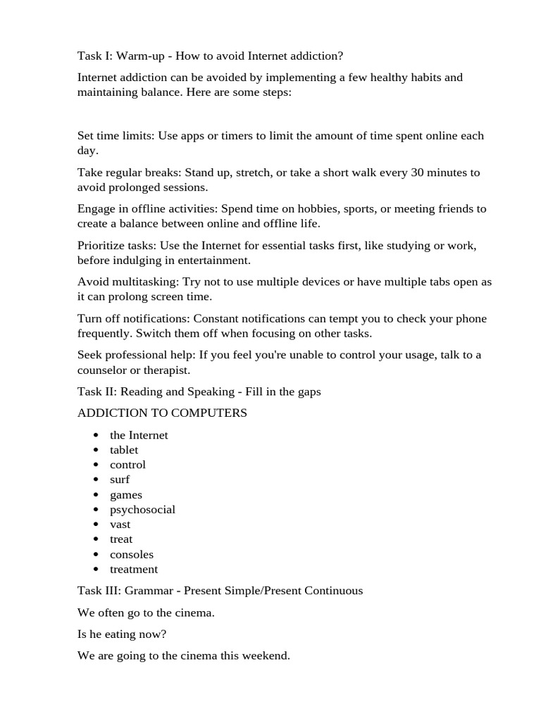 Tips to Prevent Internet Addiction | PDF
