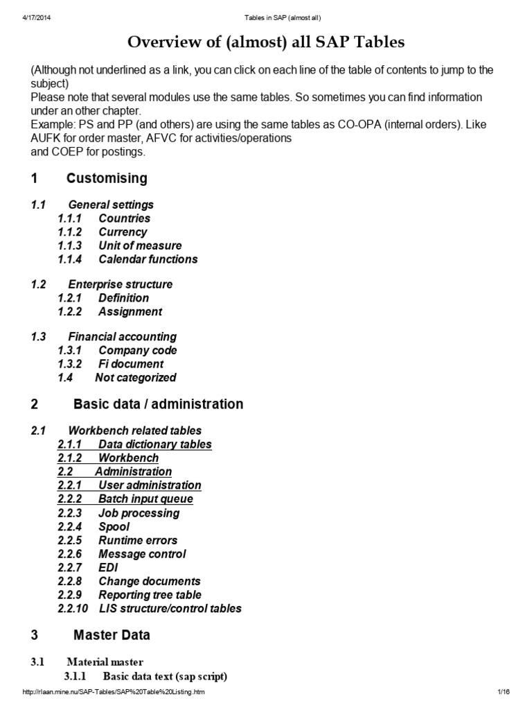 Comprehensive SAP Tables Overview | PDF | Electronic Data Interchange ...
