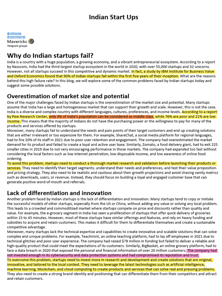 Reasons for Indian Startup Failures | PDF | Startup Company | Small ...