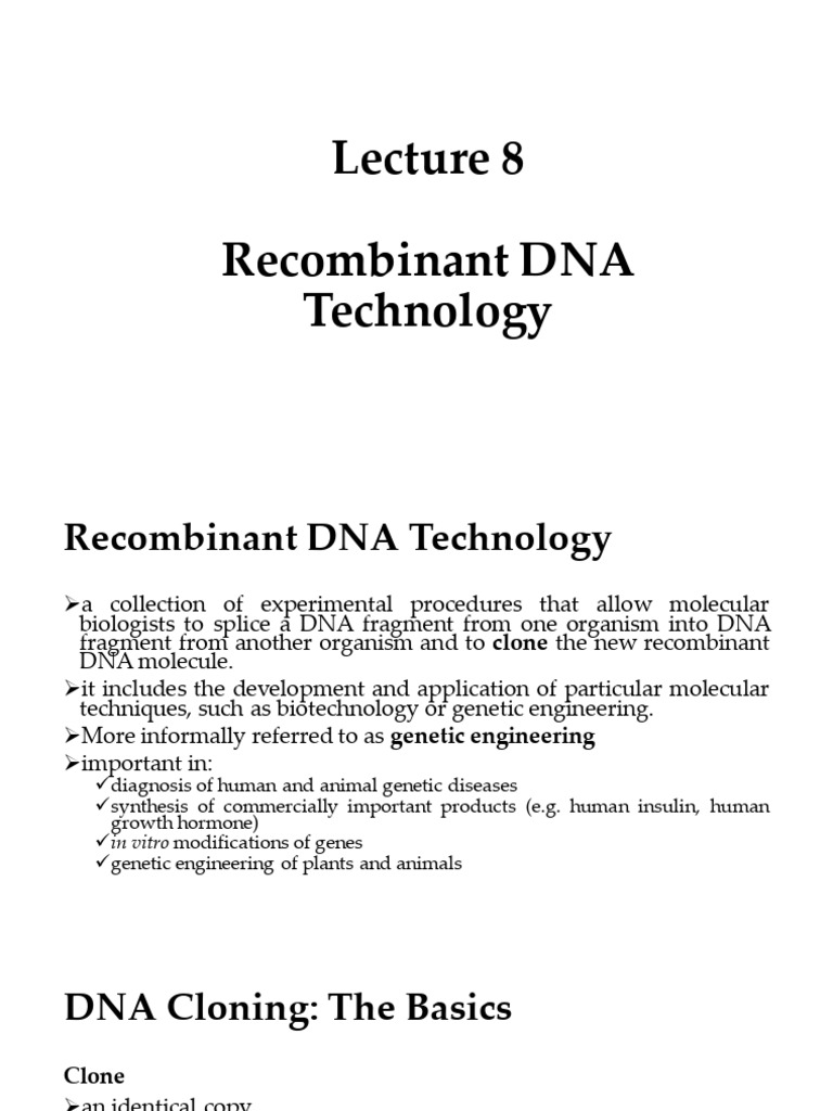 DNA Cloning and Recombinant Techniques | PDF | Molecular Cloning ...
