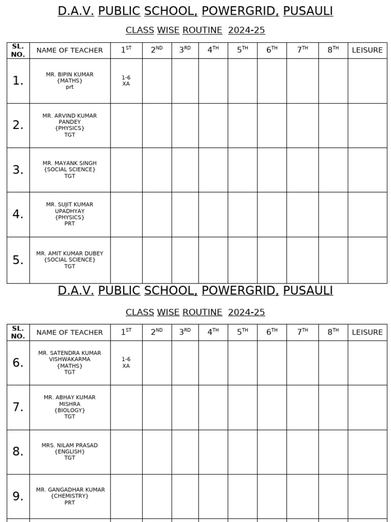 TEACHER WISE ROUTINE | PDF