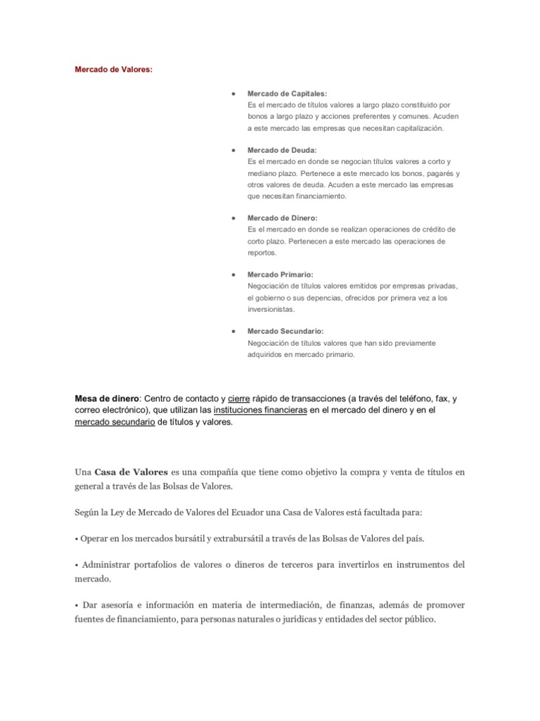 Mercado de Valores | PDF | Bolsa | Bolsa de Valores