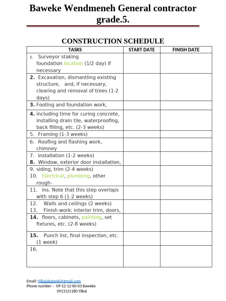 Blank construction schedule template pdf technology engineering