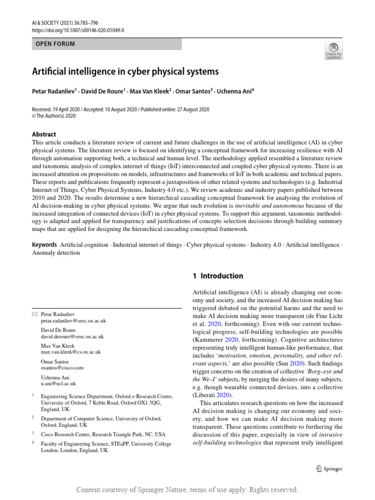 Artificial Intelligence in Cyber Physical Systems | PDF | Internet Of ...