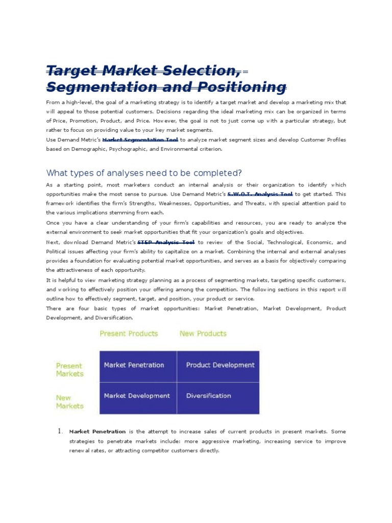 Target Market Selection | PDF | Finance & Money Management