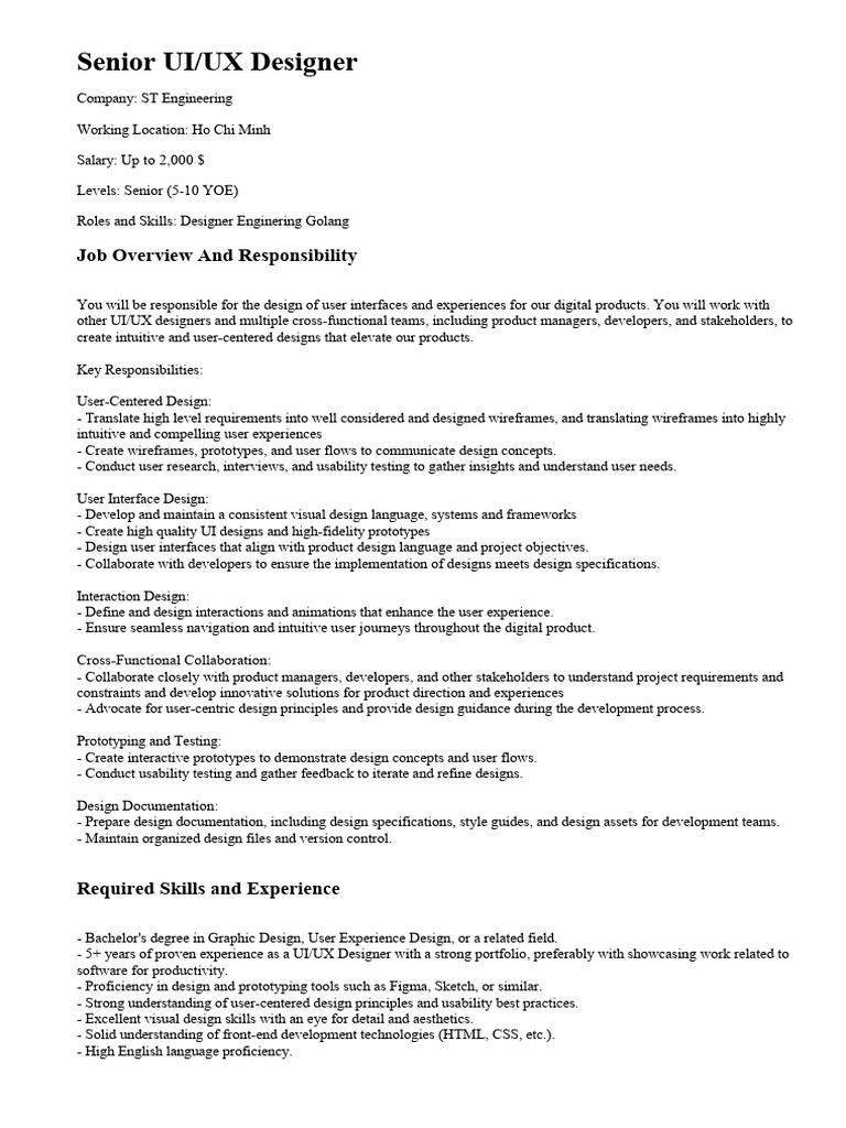 Senior UI/UX Designer Position | PDF | Human Communication ...