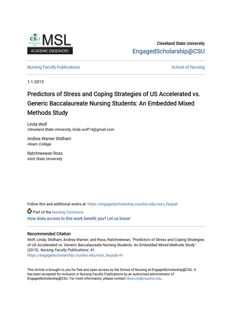 Predictors of Stress and Coping Strategies of US Accelerated vs. | PDF ...