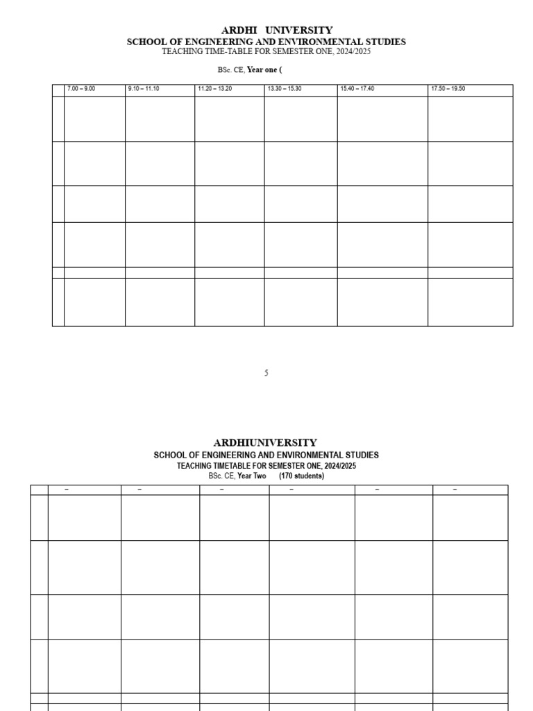 Ardhi University Engineering Timetable 2024/25 | PDF | Engineering ...