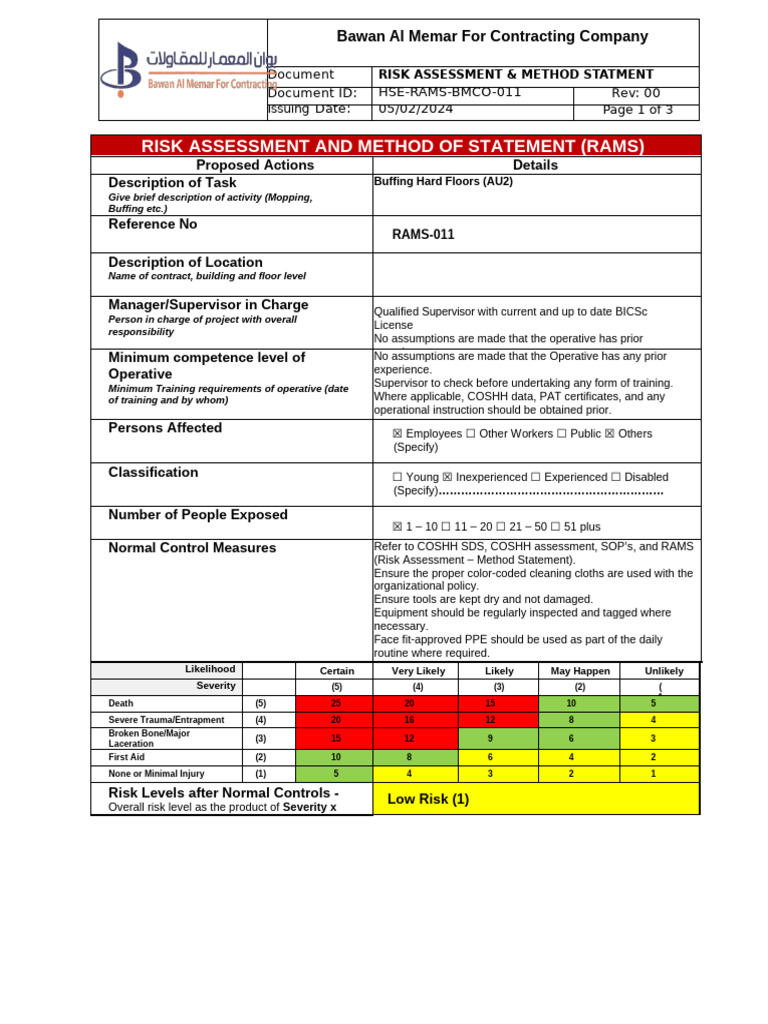 HSE-RAMS - BMCO 011 Bufring Hard Floor | PDF | Personal Protective ...