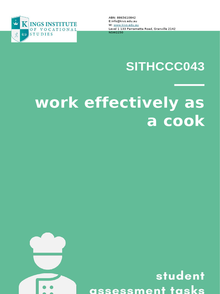 SITHCCC043 Student Assessment Tasks.v1.0 | PDF | Cooking | Menu