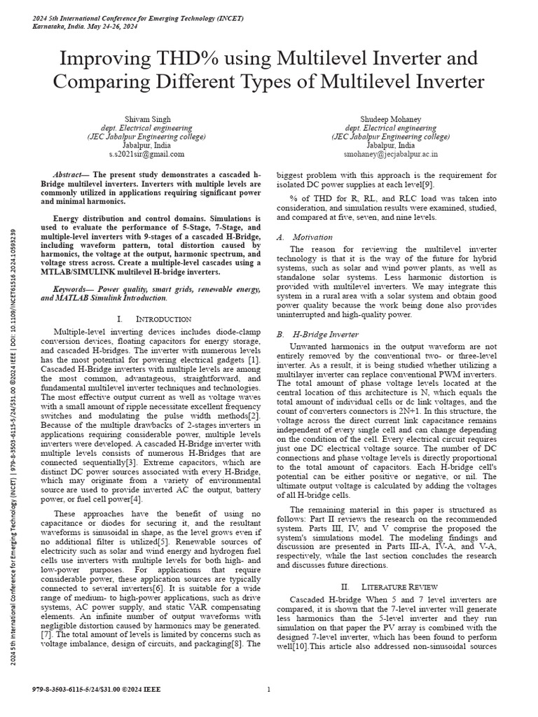 Multilevel Inverter THD Optimization | PDF | Power Inverter | Capacitor