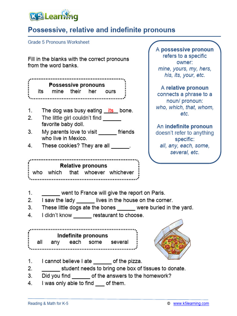 Httpswww k5learningworksheetsgrammargrade 5 pronouns possessive