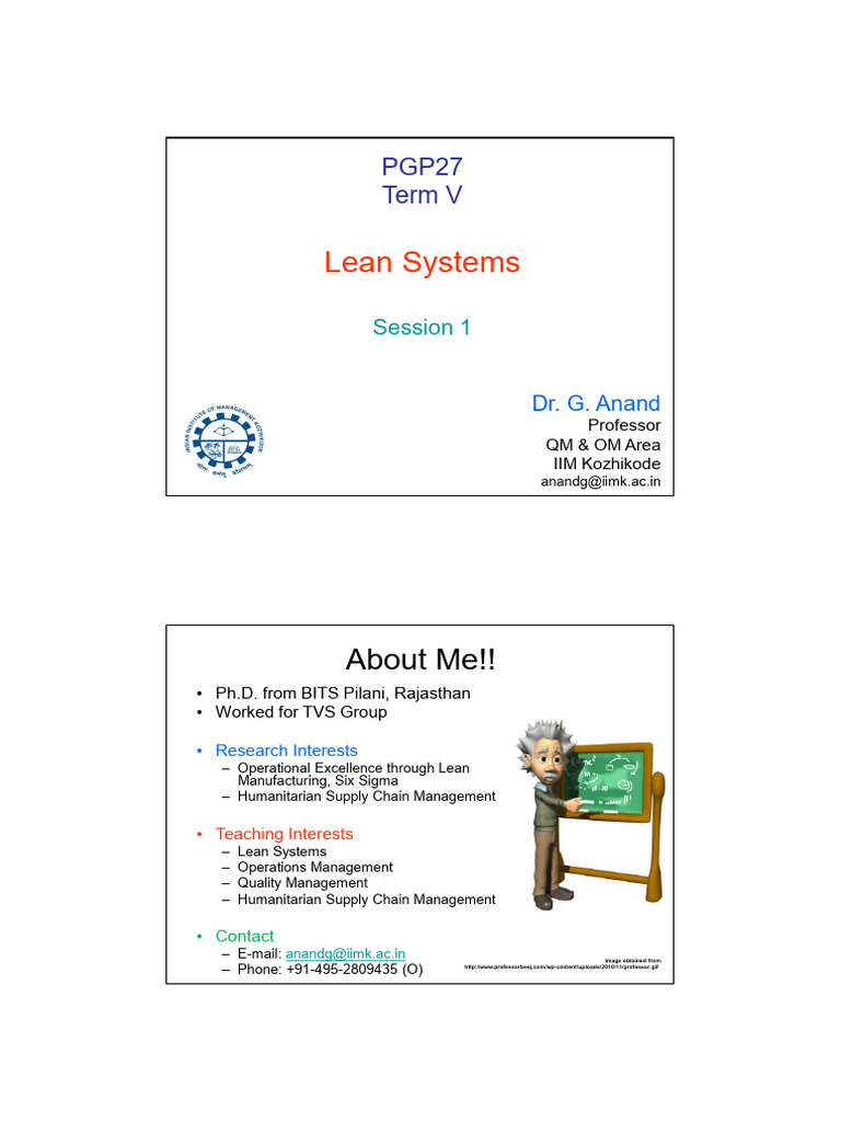 PGP27-LS-1-Course Plan Intro To Lean | PDF | Lean Manufacturing | Business