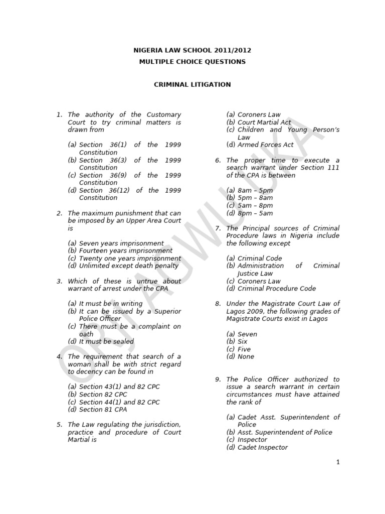 Criminal Litigation MCQ | PDF | Criminal Procedure In South Africa | Plea