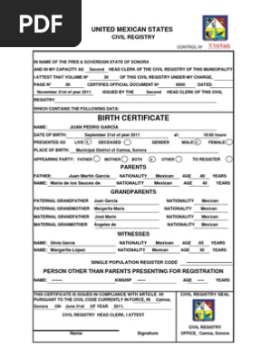 Model Birth Certificate-English