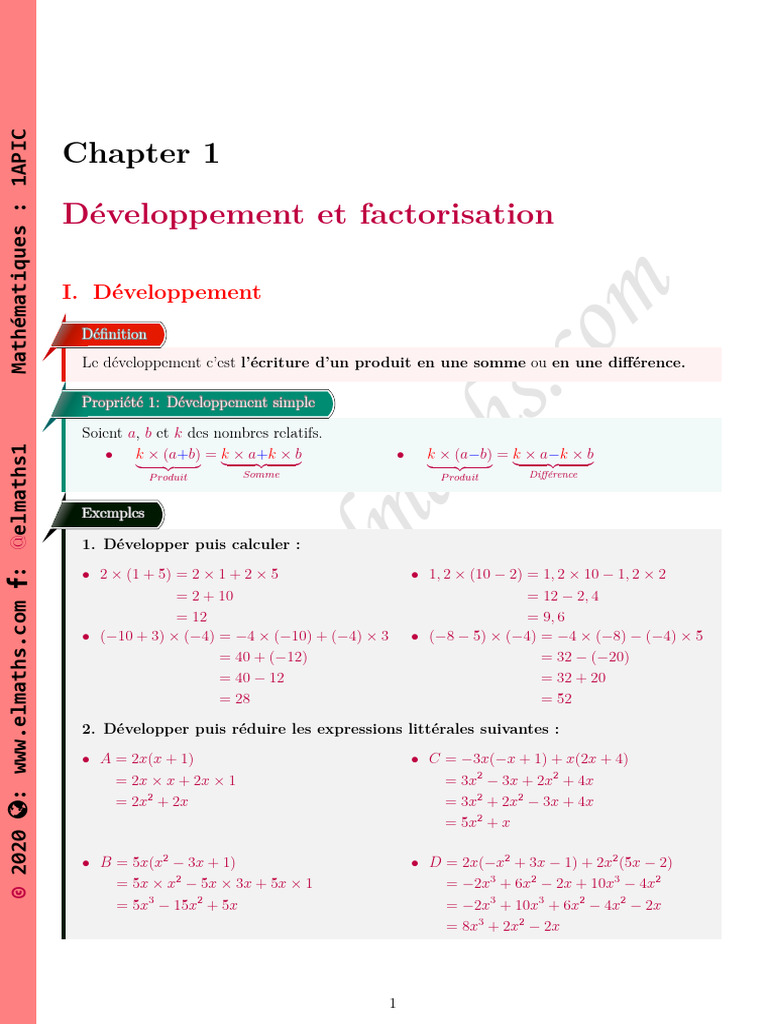 Développement et Factorisation en Maths | PDF | Mathématiques ...