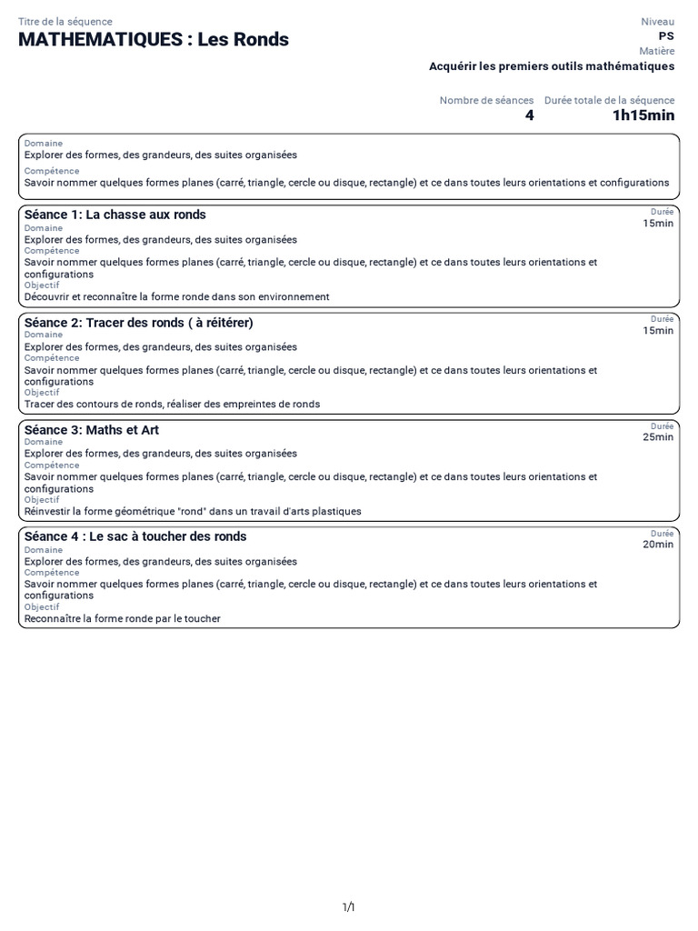 Séquence Maths : Explorer les Ronds PS | PDF | Cercle | Mathématiques