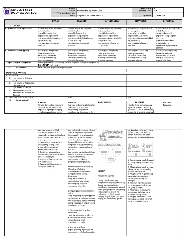 DLL - Esp 2 - Q1 - W3 | PDF