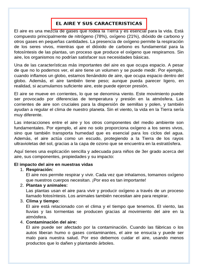 Importancia y características del aire | PDF | Atmósfera de tierra ...