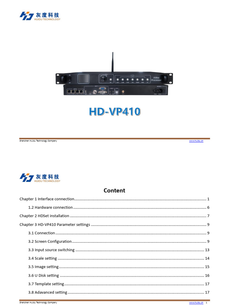 VP410 User Manual and HDSet Guide | PDF | Input/Output | Display Resolution