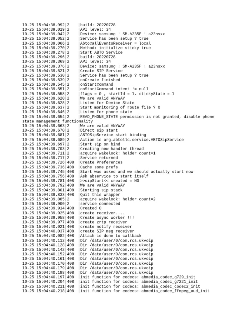 SIP Service Initialization Log | PDF | Silk | Computing