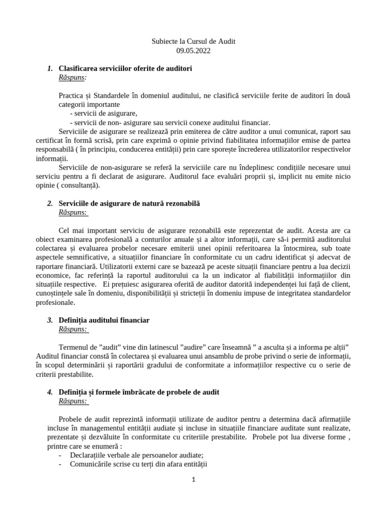 Subiecte La Cursul de Audit | PDF