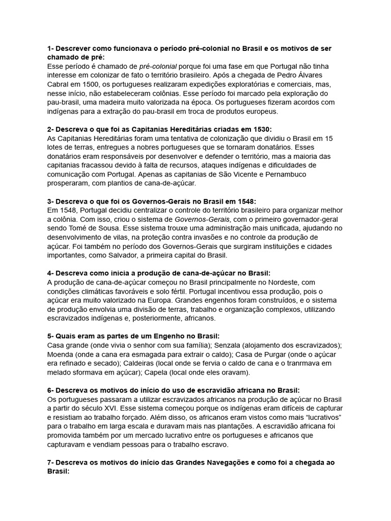 Capitanias Hereditárias que Prosperaram | PDF | Escravidão