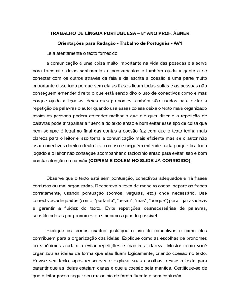 Trabalho de Língua Portuguesa | PDF