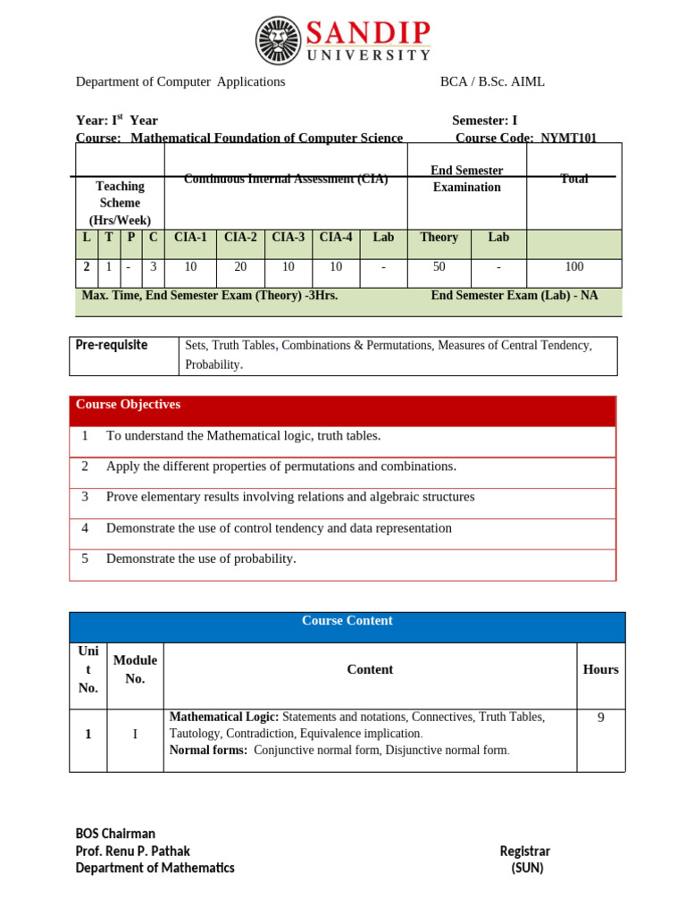 Maths Syllabus FY BSC Cs | PDF | Set (Mathematics) | Mathematics