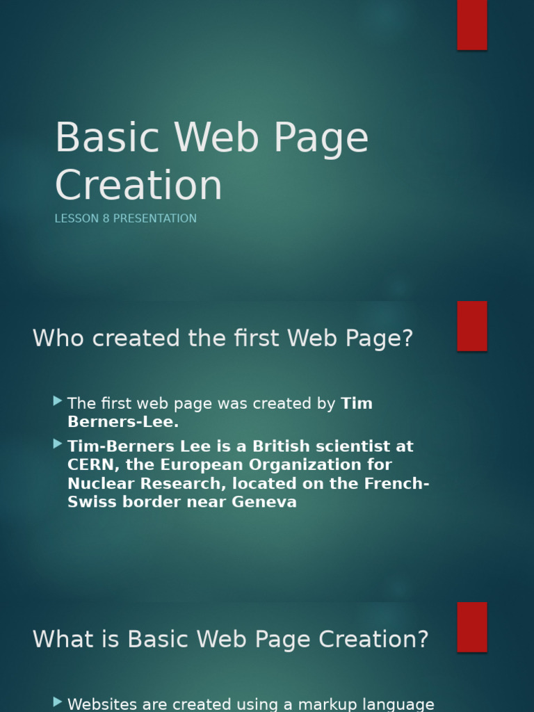 Basic Web Page Creation Presentation | PDF | World Wide Web | Internet ...