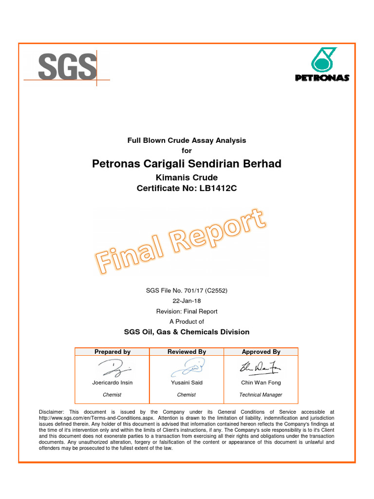 Kimanis Crude Oil Assay Report | PDF | Distillation | Petroleum