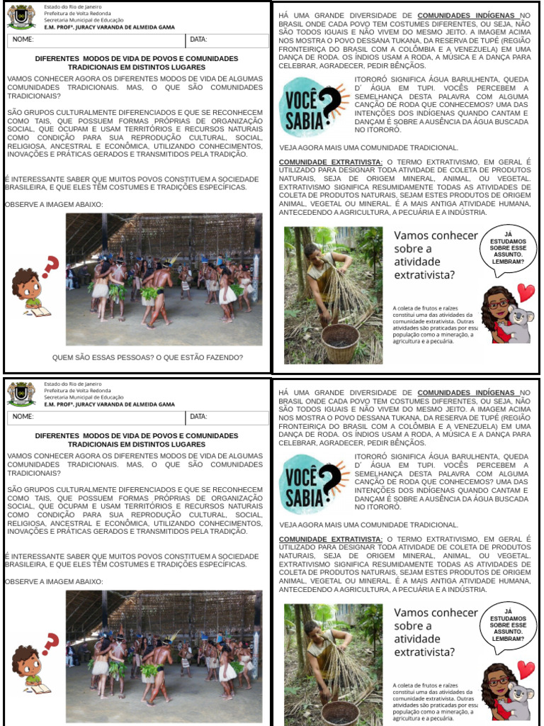 Atividade de Geografia - EF03GE03 DIFERENTES MODOS DE VIDA DE POVOS E ...