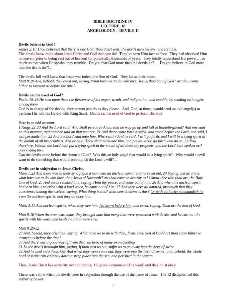 Bible Doctrine IV Lecture 16 Angelology - Devils II.14503949 | PDF ...