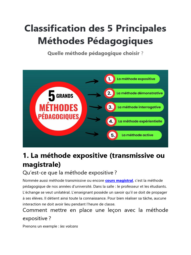 Classification des Méthodes Pédagogiques | PDF | Pédagogie | Apprentissage