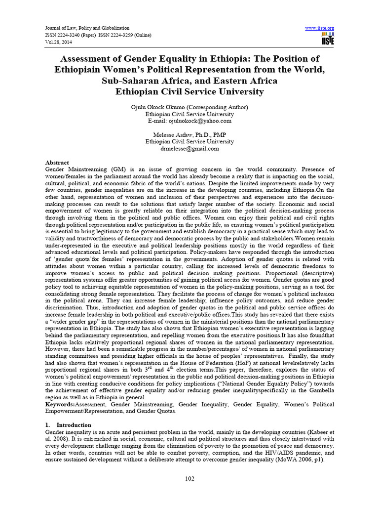 Assessment of Gender Equality in Ethiopi | PDF | Millennium Development ...