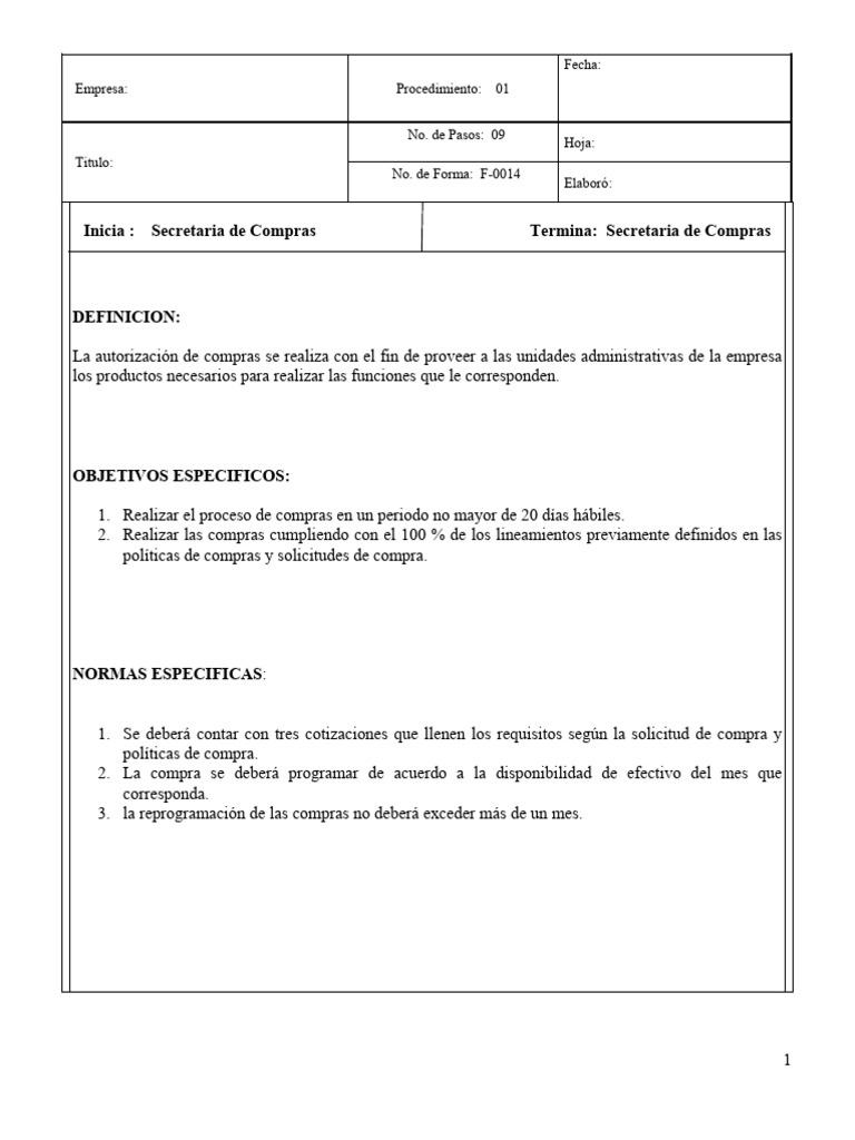 Procedimiento de Autorización de Compras | PDF | Negocios | Finanzas y ...